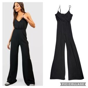 NWT Lulu’s Black Ribbed Flare Leg Jumpsuit Large